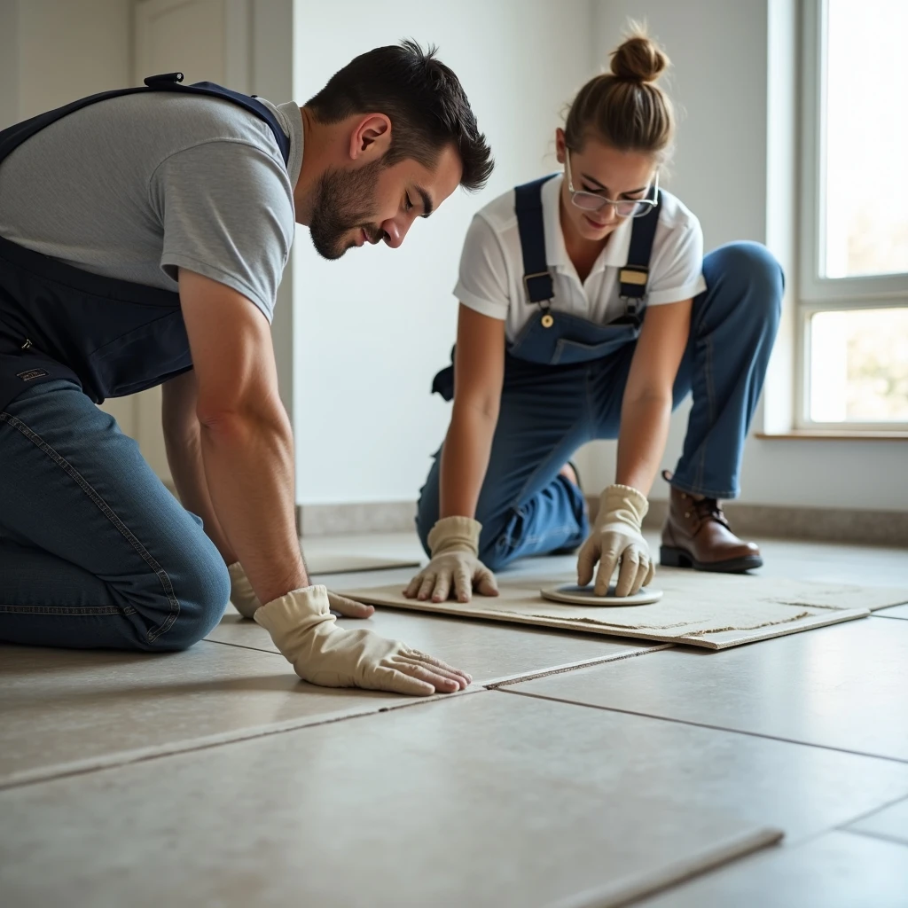 Colocación de piezas de porcelanato en interior