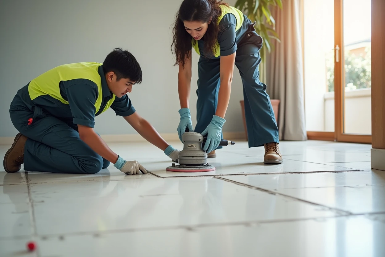 Piso de porcelanato instalado con juntas uniformes